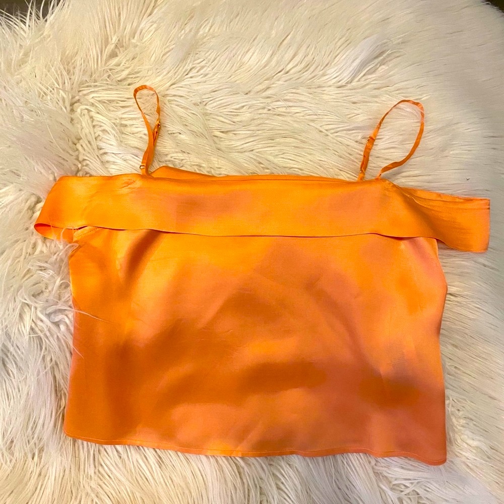 Orange Satin Off-Shoulder Top